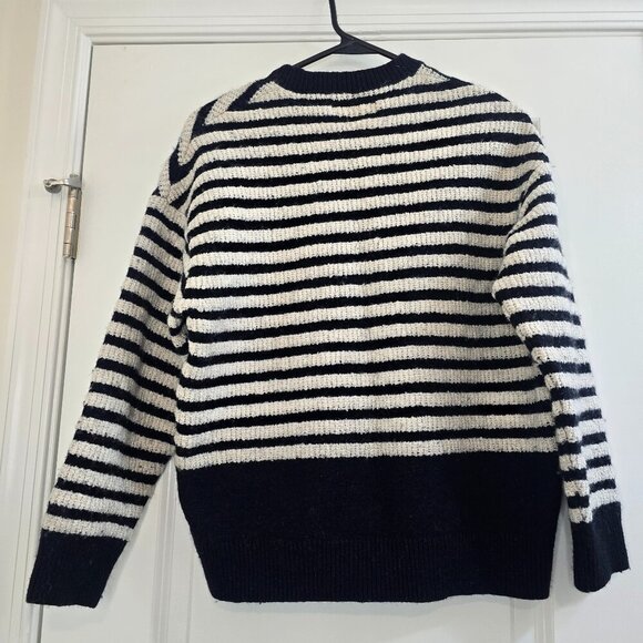All Saints Keet Crew Sweater - Breton Stripe in Naval Blue and White - Picture 3 of 7